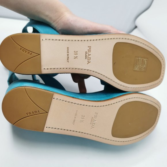 Prada Blue Suede Wedge Platform Heels - Picture 11 of 13